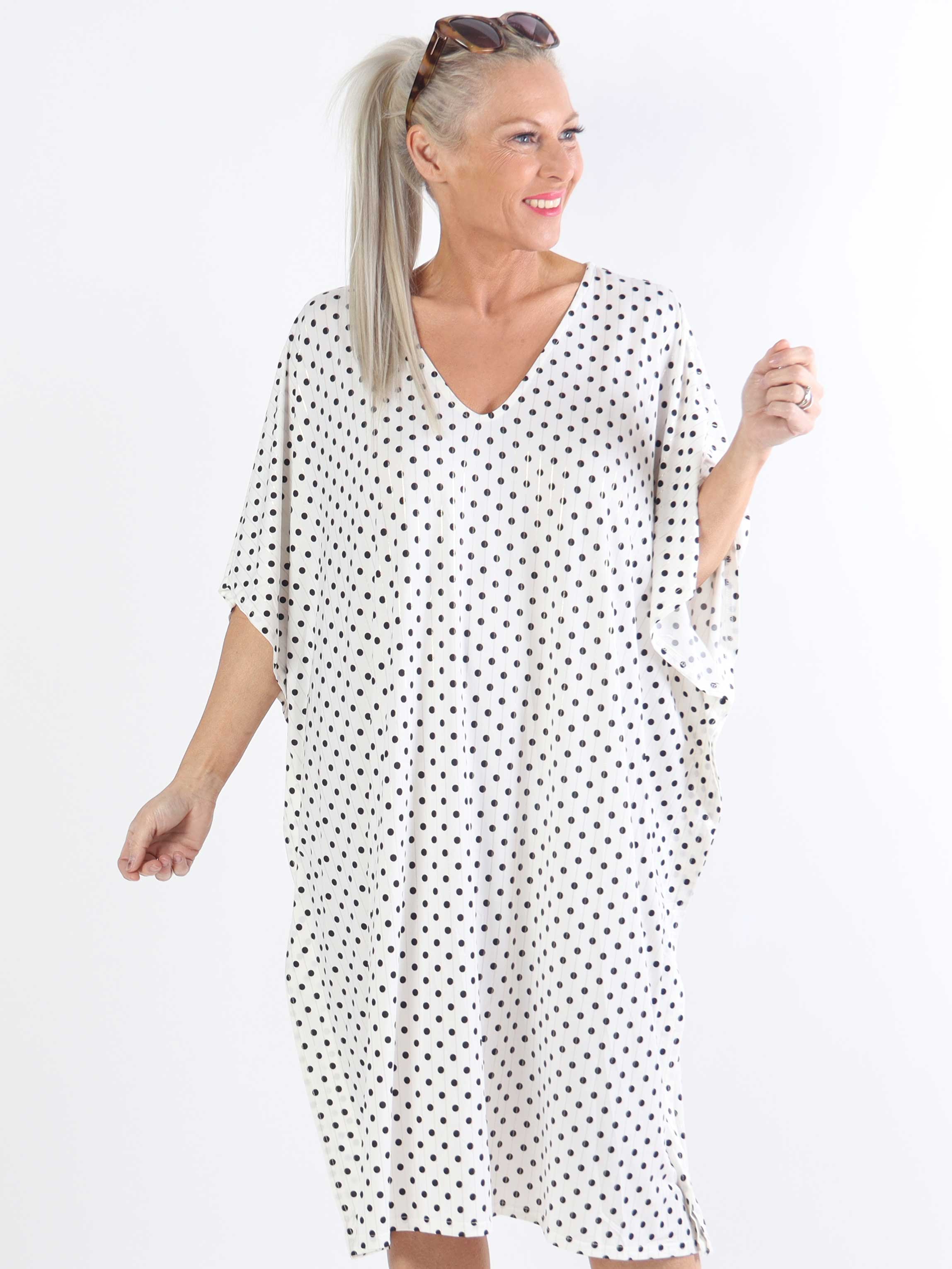 Azmina Dot - Elastisk plus size tunikakjole i loose fit